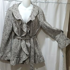 Sandro Studio ruffled Zebra belted jacket XL